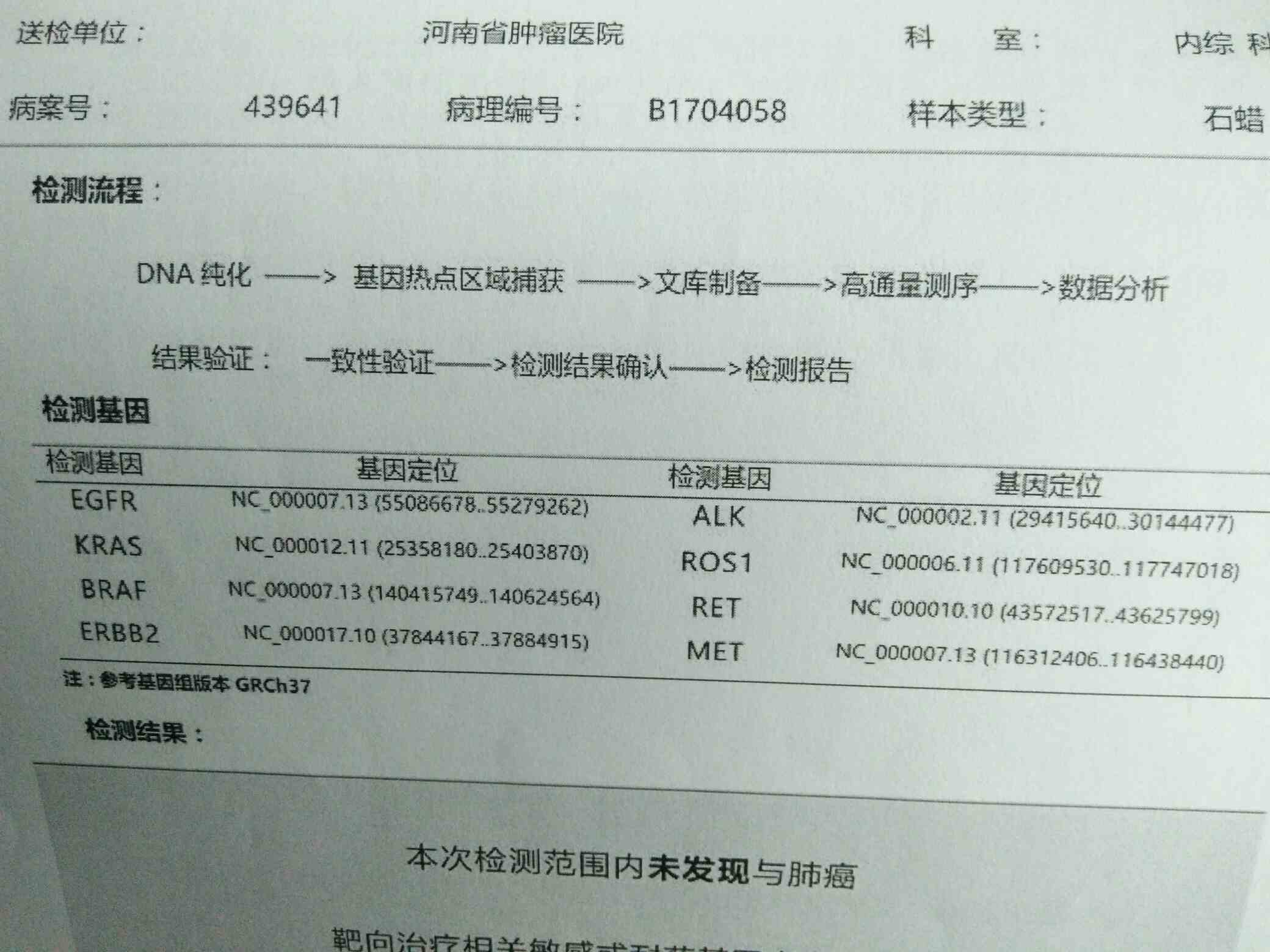 肺癌基因检测检查报告解读