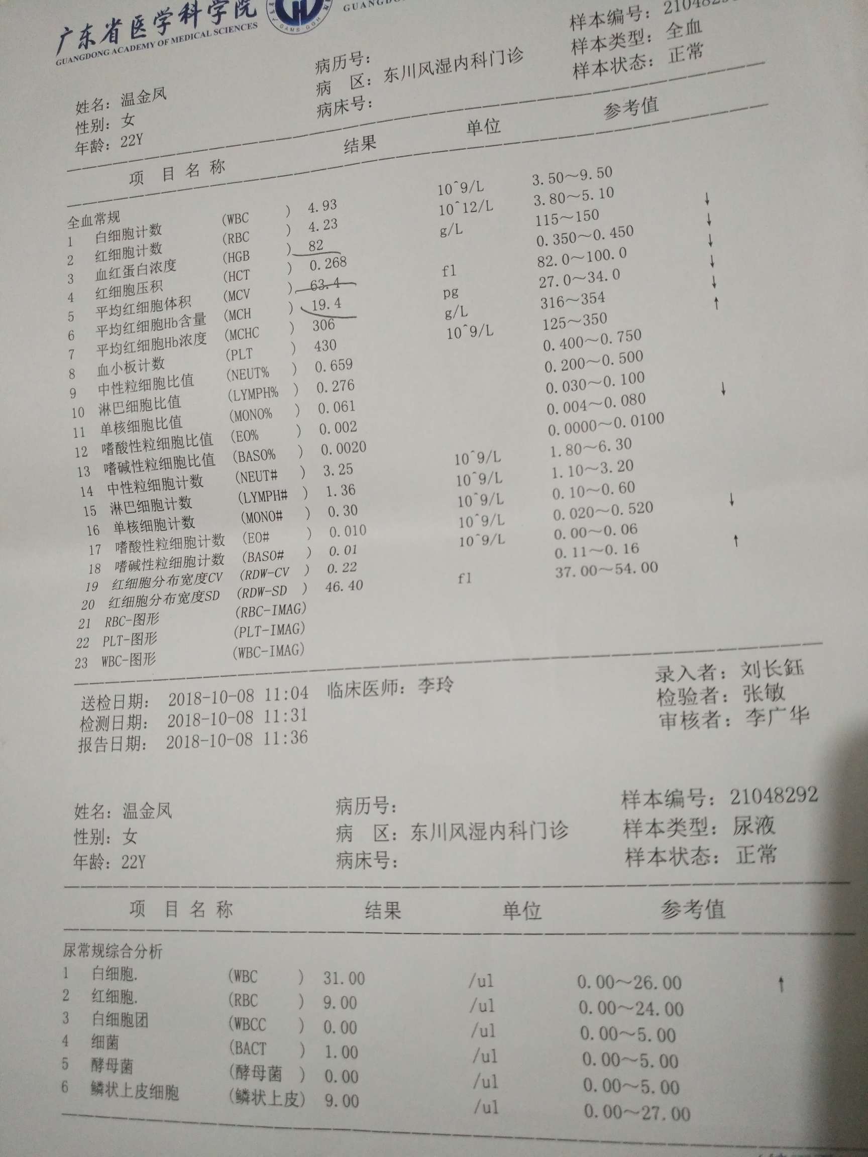 检查结果