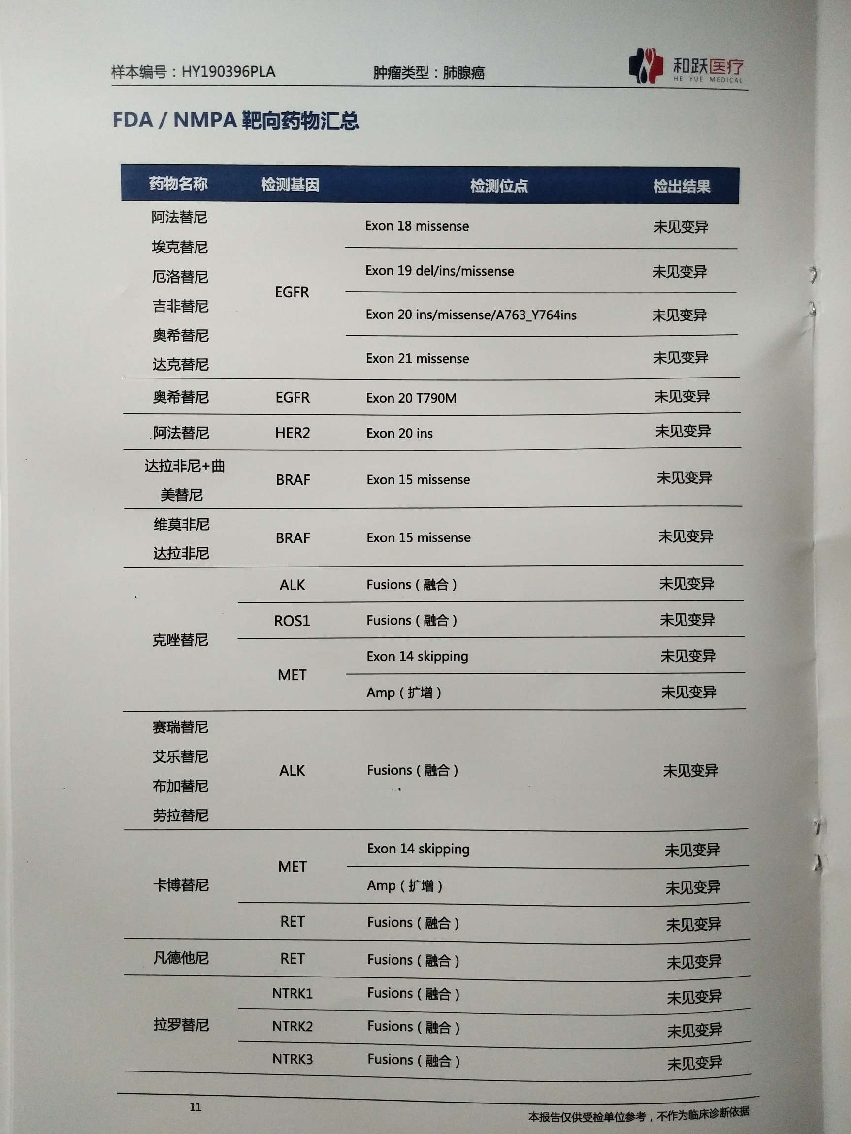 肺癌基因检测报告图片